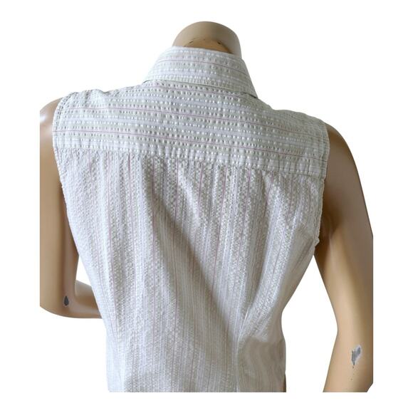 LANDS END Womens Size 12 Striped Sleeveless Ruffled Collared Button Front Shirt - Picture 6 of 8